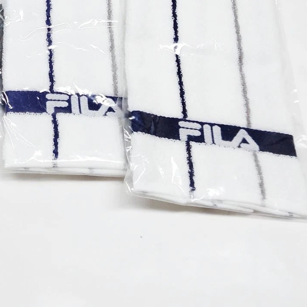 Fila White Towels with Navy and Gray Stripes Rare Cotton Hand Towels NWOT
